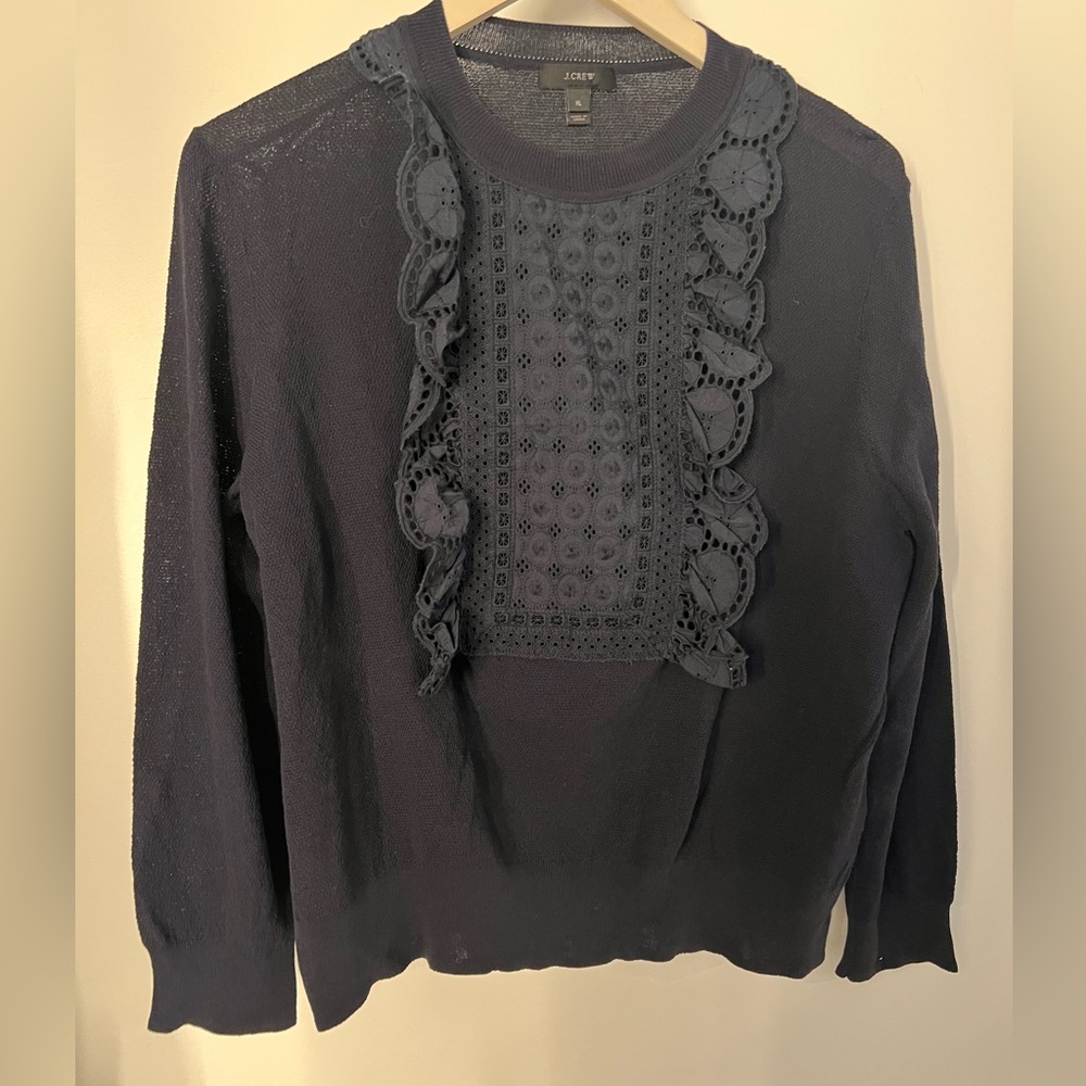 J.Crew Crochet Ruffle Front top size XL